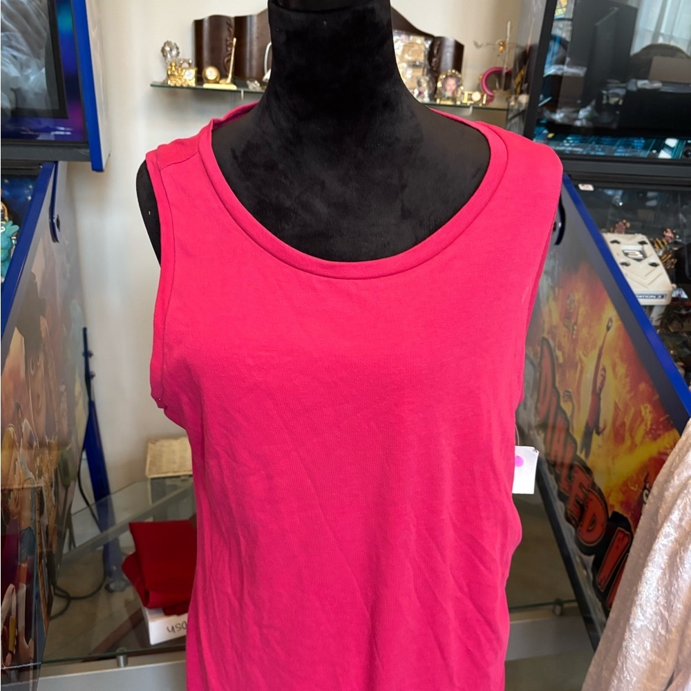 NWT Treasure & Bond Side Ruching Sleeveless Dress, Size 2X Color Pink - Picture 2 of 7
